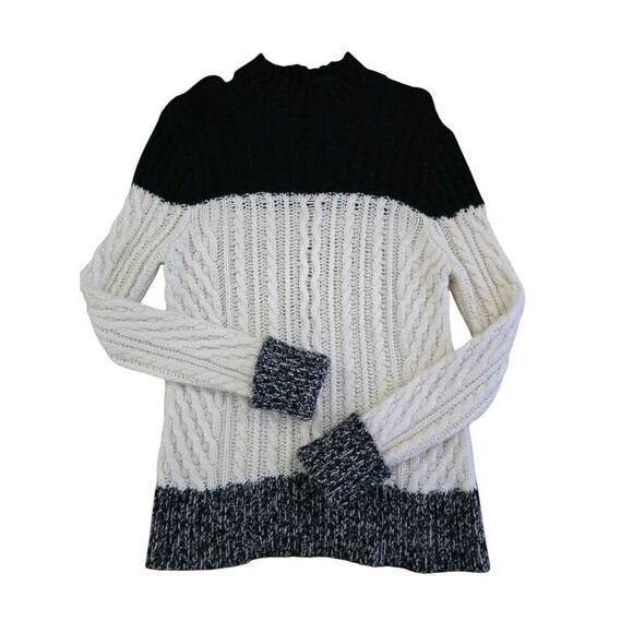 AQUA Cashmere Turtleneck Sweater Womens Size Medium Long Sleeve Two Tone - Picture 8 of 8